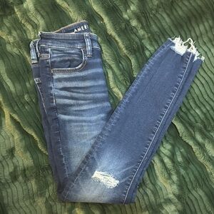 American Eagle Outfitters Blue Skinny Jeans with Modern Distressing